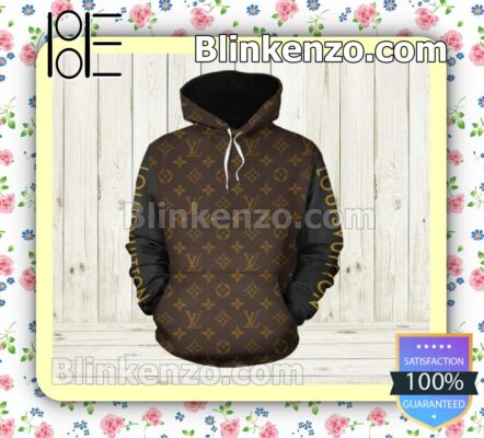 Louis Vuitton Dark Brown Monogram Brand Name On Sleeves Custom Womens Hoodie