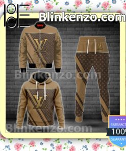 Louis Vuitton Dark Brown Monogram Mix Light Brown With Gold Logo Center Fleece Hoodie, Pants