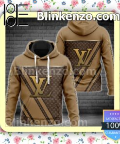 Louis Vuitton Dark Brown Monogram Mix Light Brown With Gold Logo Center Fleece Hoodie, Pants a