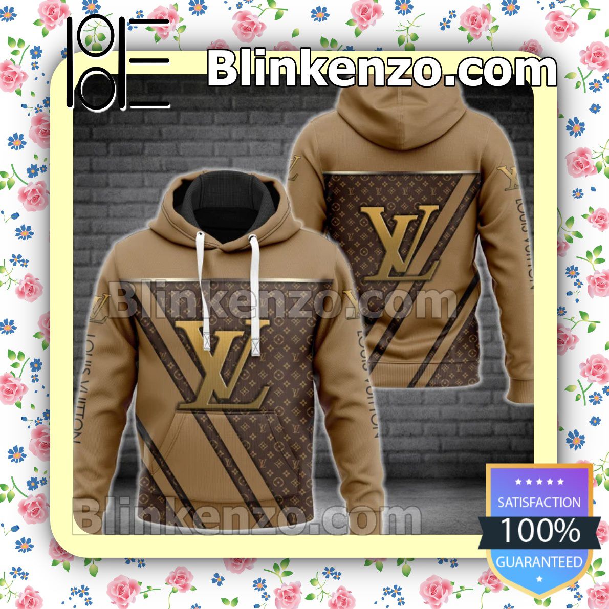 Louis Vuitton Dark Brown Monogram Mix Light Brown With Gold Logo Center  Fleece Hoodie, Pants - Blinkenzo