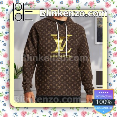 Louis Vuitton Dark Brown Monogram With Big Gold Logo Center Custom Womens Hoodie a