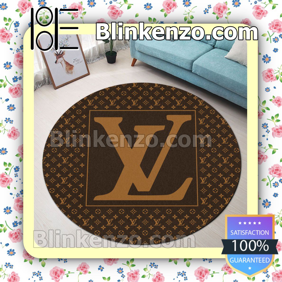 Louis Vuitton Dark Brown Monogram With Big Logo In Square Center Round Carpet Runners
