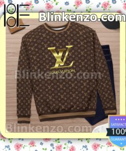 Louis Vuitton Dark Brown Monogram With Gold Logo Center Mens Sweater b