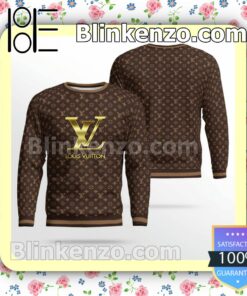 Louis Vuitton Dark Brown Monogram With Gold Logo Center Mens Sweater c