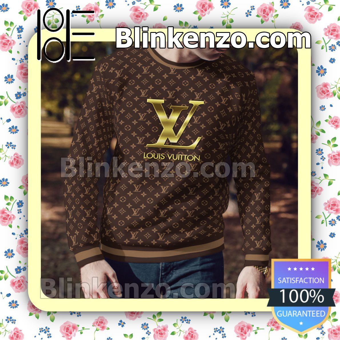 Louis Vuitton Dark Brown Monogram With Gold Logo Center Mens Sweater