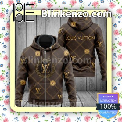 Louis Vuitton Greek Key Logo Diagonal Square Full-Zip Hooded Fleece Sweatshirt