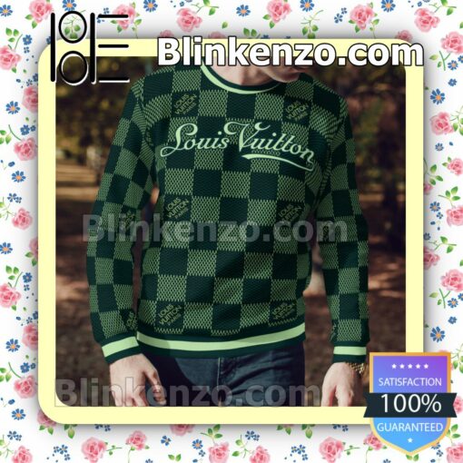 Louis Vuitton Green Checkerboard Mens Sweater a