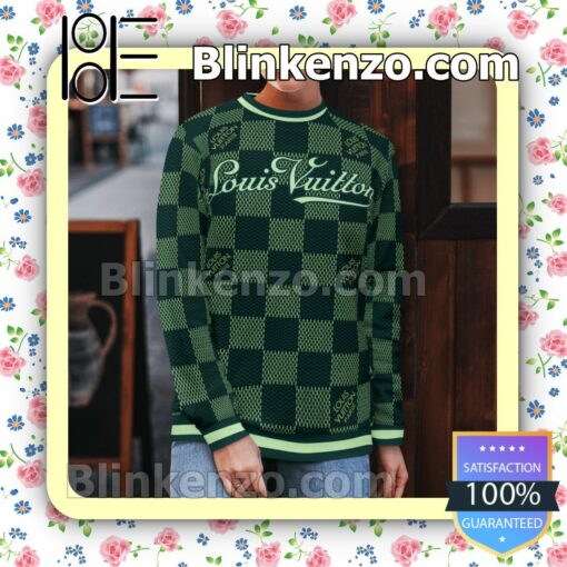 Louis Vuitton Green Checkerboard Mens Sweater b