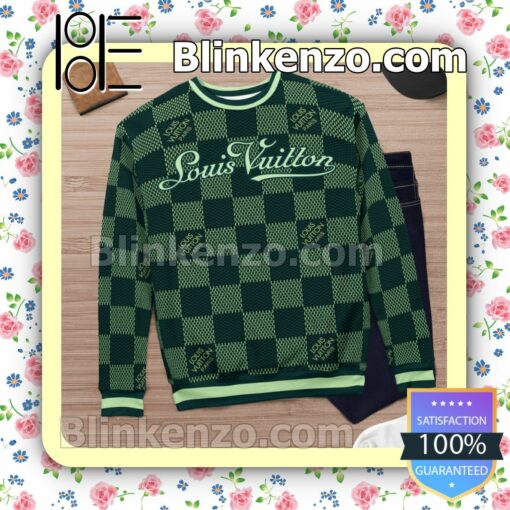 Louis Vuitton Green Checkerboard Mens Sweater c