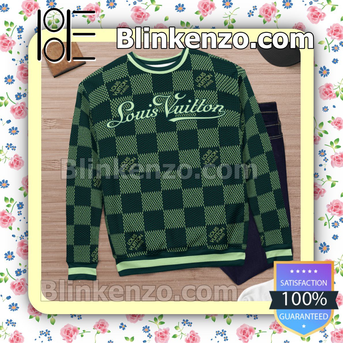 Louis Vuitton Green Checkerboard Mens Sweater - Blinkenzo