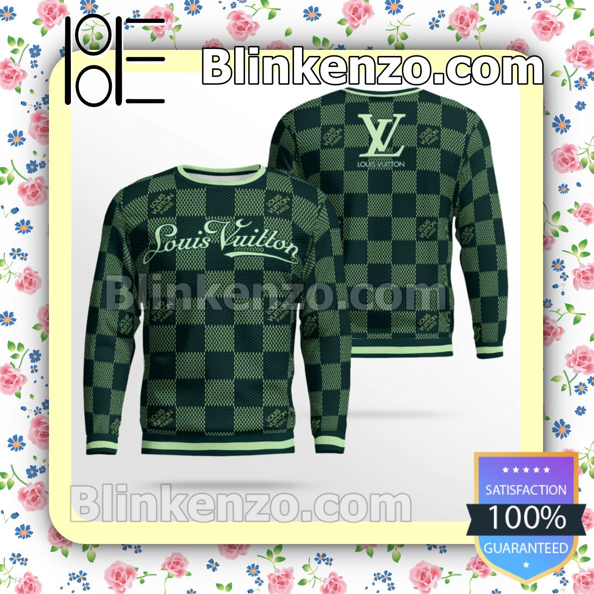 Discount Louis Vuitton Green Checkerboard Mens Sweater