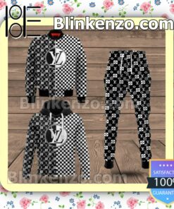 Louis Vuitton Half Checkerboard With Logo Circle Black And White Fleece Hoodie, Pants