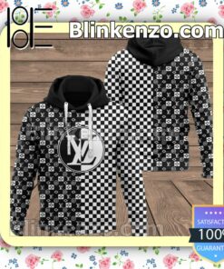 Louis Vuitton Half Checkerboard With Logo Circle Black And White Fleece Hoodie, Pants a