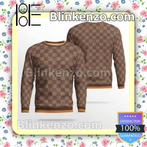 Louis Vuitton Light And Dark Brown Checkerboard Mens Sweater