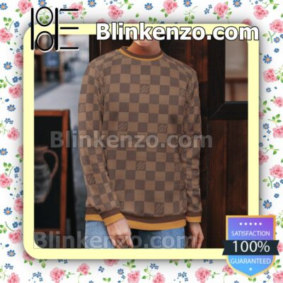 Louis Vuitton Light And Dark Brown Checkerboard Mens Sweater b