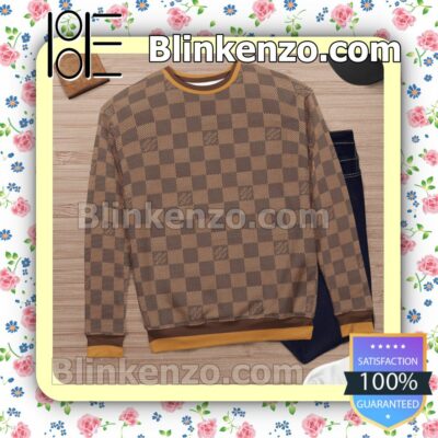 Louis Vuitton Light And Dark Brown Checkerboard Mens Sweater c