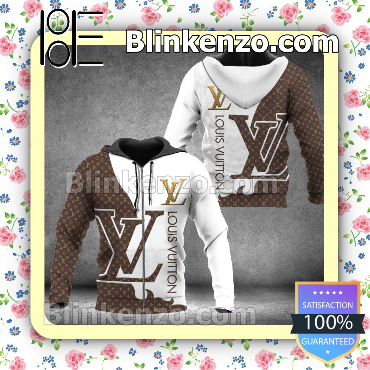 eBay Louis Vuitton Logo Monogram White Full-Zip Hooded Fleece Sweatshirt