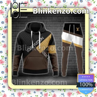 Louis Vuitton Luxury Brand Name Print Black And Brown Fleece Hoodie, Pants