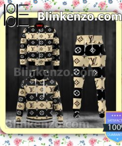 Louis Vuitton Monogram Black And Beige Horizontal Stripes Fleece Hoodie, Pants