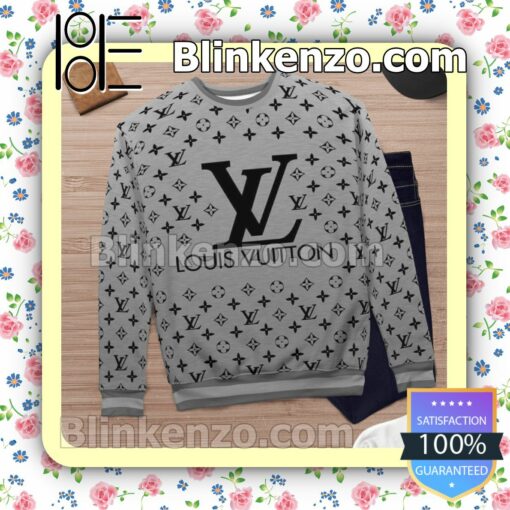 Louis Vuitton Monogram With Big Logo Center Grey Mens Sweater c