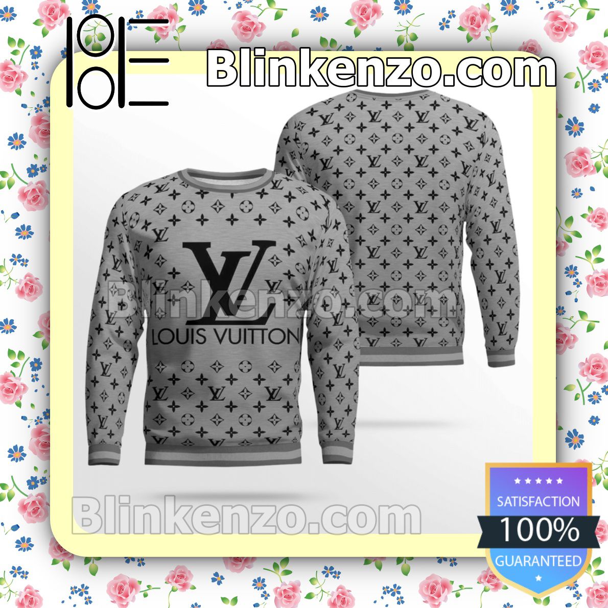 Vibrant Louis Vuitton Monogram With Big Logo Center Grey Mens Sweater