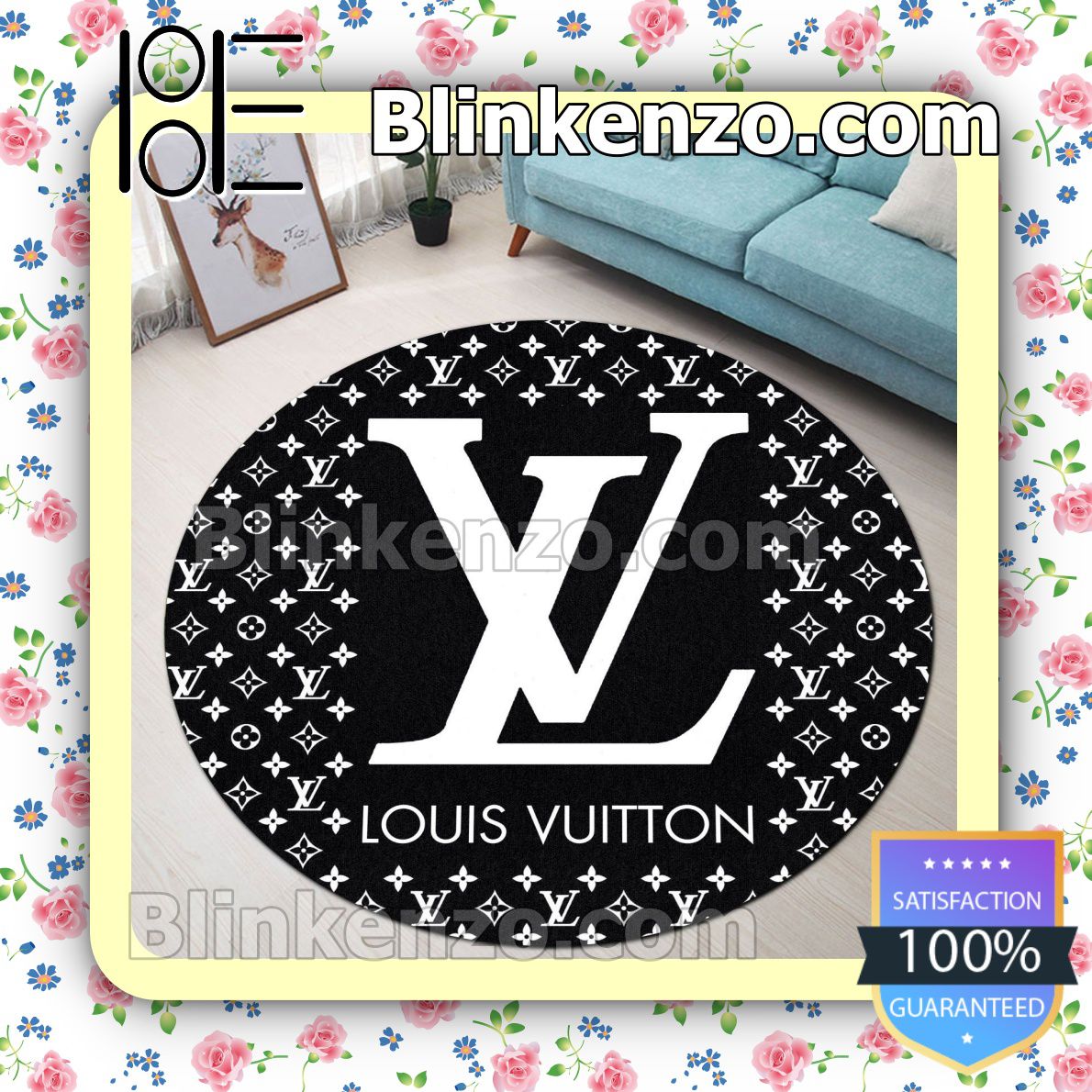 Louis Vuitton Monogram With White Big Logo Center Black Round Carpet Runners