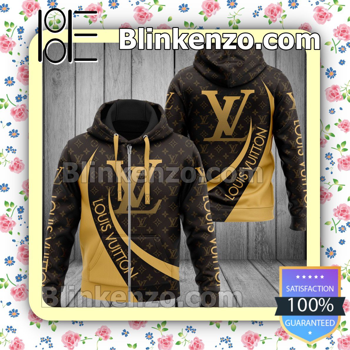 Only For Fan Louis Vuitton Monogram Yellow Curves Full-Zip Hooded Fleece Sweatshirt