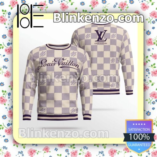 Louis Vuitton Purple And Beige Checkerboard Mens Sweater