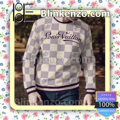 Louis Vuitton Purple And Beige Checkerboard Mens Sweater a