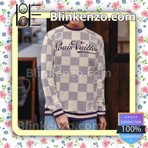 Louis Vuitton Purple And Beige Checkerboard Mens Sweater b