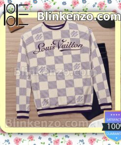 Louis Vuitton Purple And Beige Checkerboard Mens Sweater c