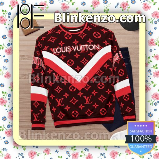 Louis Vuitton Red Logo Monogram With Big V Center Mens Sweater c