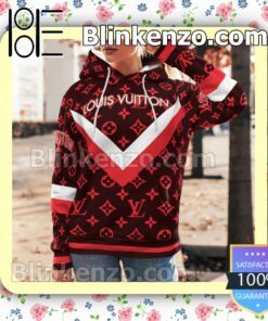 Louis Vuitton Red Logo Monogram With White And Red Stripes Custom Womens Hoodie a