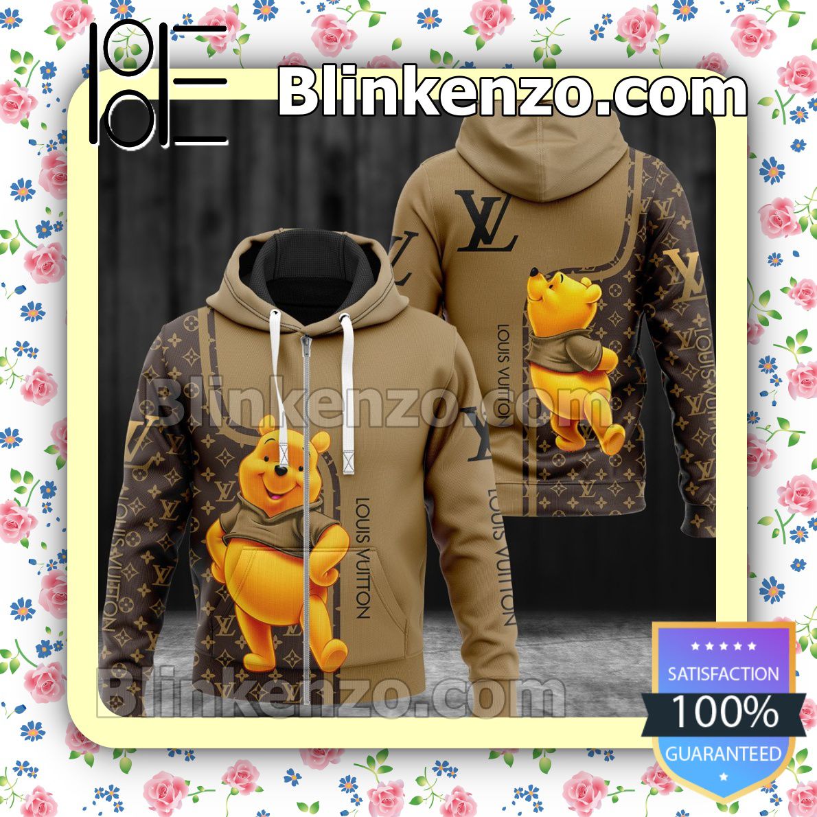 Free Louis Vuitton Winnie The Pooh Monogram Mix Brown Full-Zip Hooded Fleece Sweatshirt