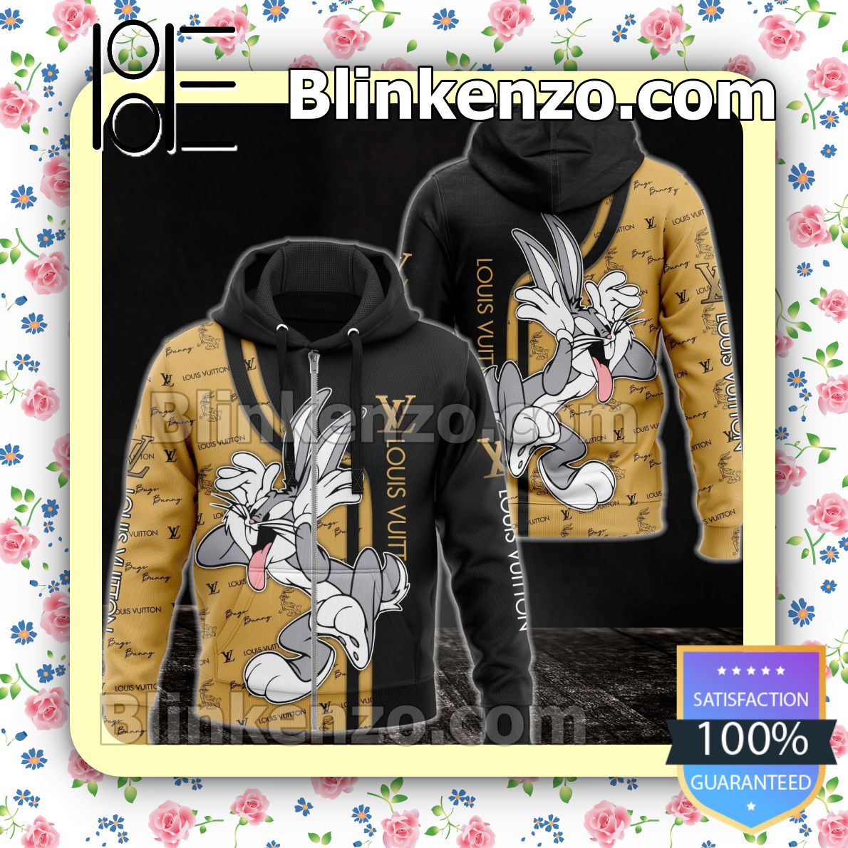 3D Louis Vuitton With Bugs Bunny Full-Zip Hooded Fleece Sweatshirt