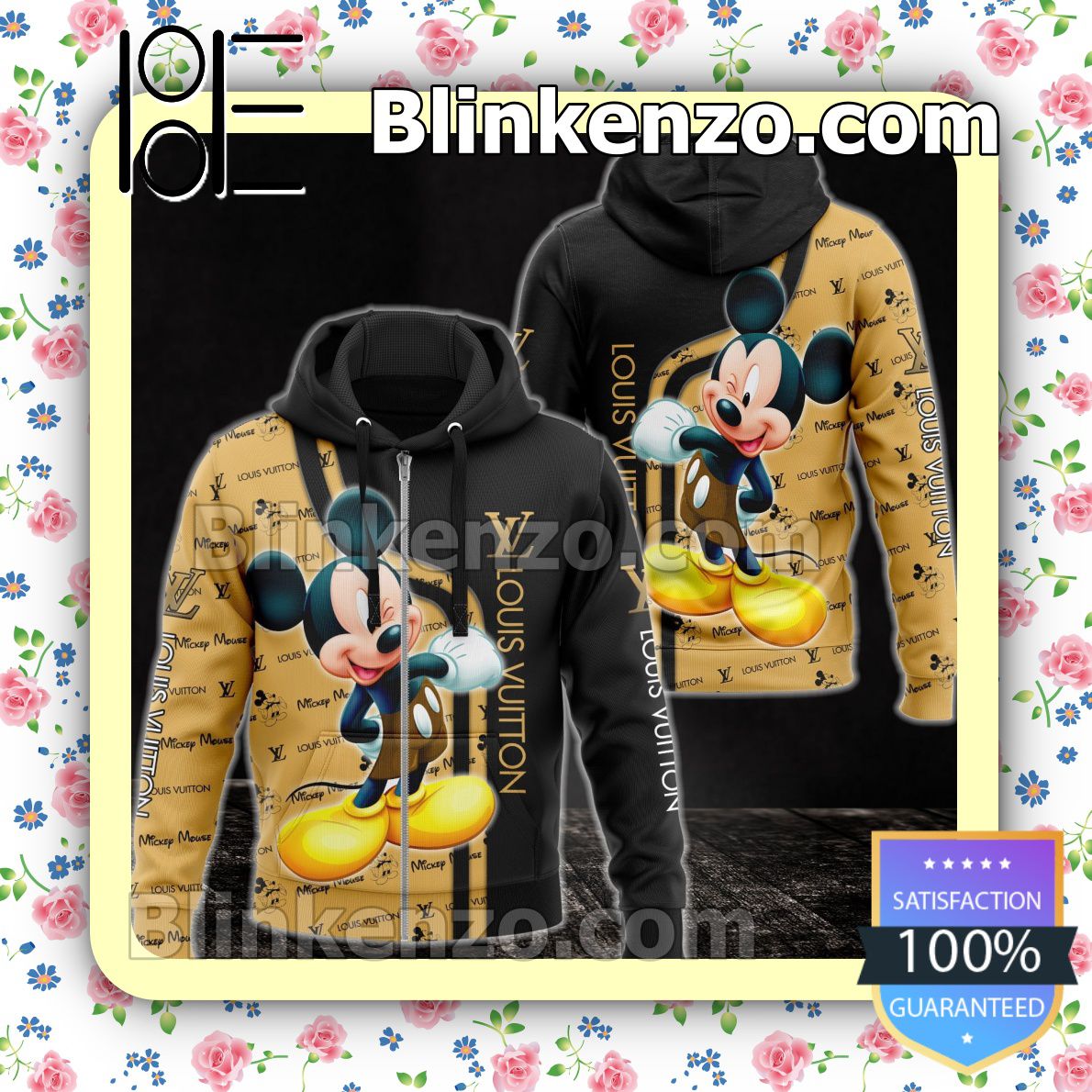 Great Quality Louis Vuitton With Mickey Mouse Full-Zip Hooded Fleece Sweatshirt