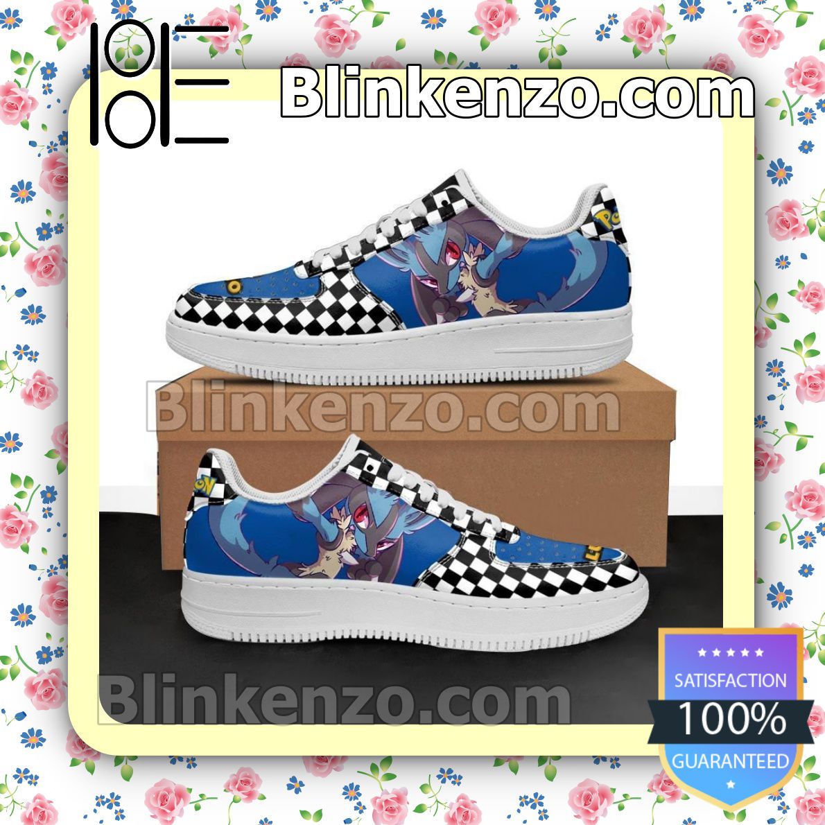 Adult Lucario Checkerboard Pokemon Nike Air Force Sneakers