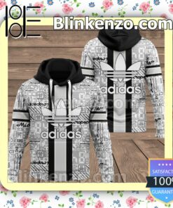 Luxury Adidas Brand Distinct Logo Grey Black Stripes Center Fleece Hoodie, Pants a