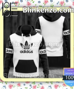 Luxury Adidas With Big Logo Center Black And White Fleece Hoodie, Pants a