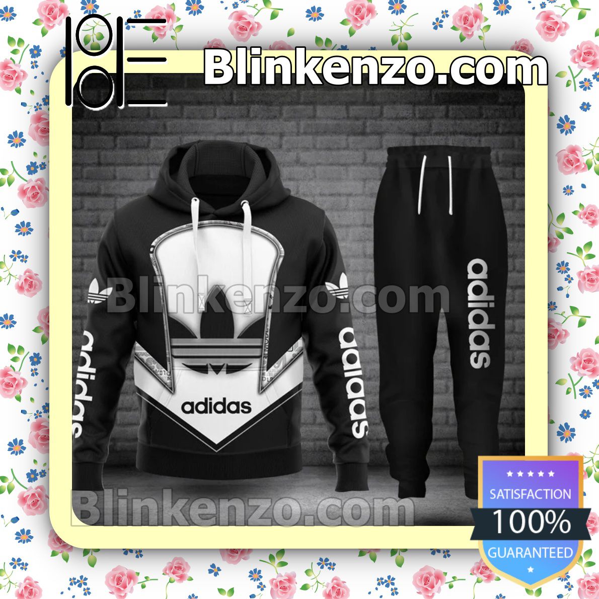 Luxury Adidas With Logo Center Black Fleece Hoodie, Pants