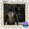 Luxury Louis Vuitton With Logo Center Black Full-Zip Hooded Fleece Sweatshirt