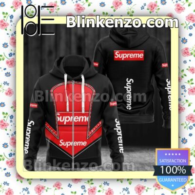 Luxury Supreme With Logo Center Black Full-Zip Hooded Fleece Sweatshirt