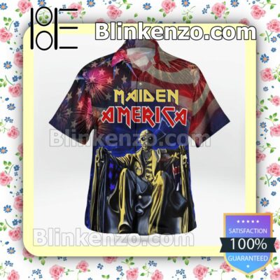 Maiden America 4th Of July Fireworks Casual Button Down Shirts b