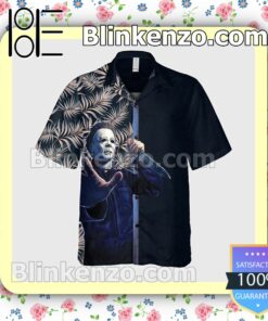 Michael Myers Holding A Knife Palm Leaves Halloween Short Sleeve Shirts b