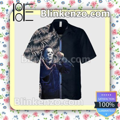 Michael Myers Holding A Knife Palm Leaves Halloween Short Sleeve Shirts b