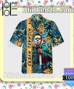 Michael Myers Tropical Leaves Halloween Short Sleeve Shirts a