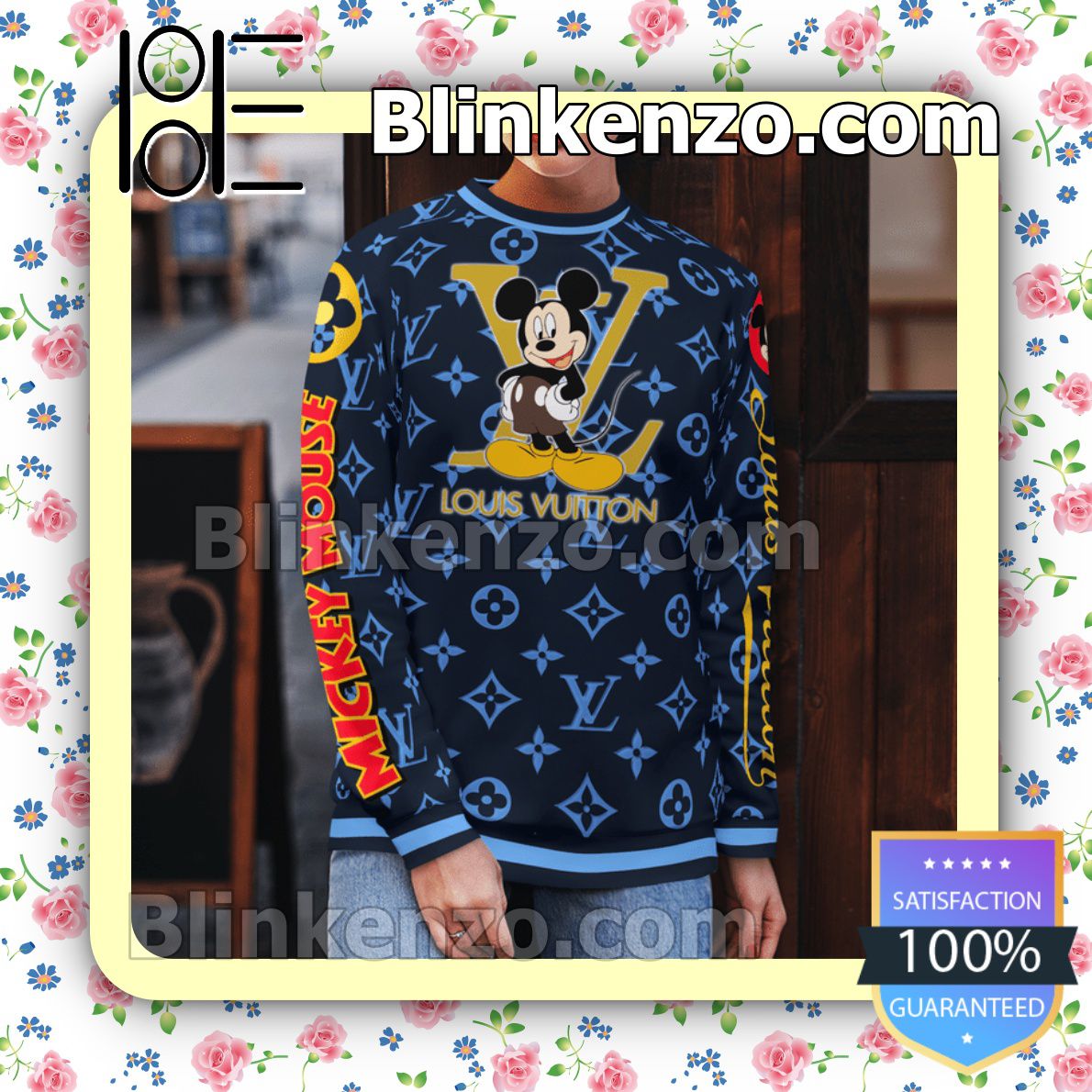 Mickey Mouse Louis Vuitton Blue Monogram Mens Sweater - Blinkenzo