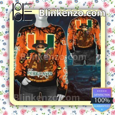 NCAA Miami Hurricanes Jack Skellington Halloween Hoodies Pullover c