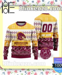 NRL Brisbane Broncos Custom Name Number Knit Ugly Christmas Sweater