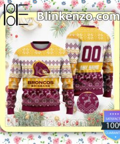 NRL Brisbane Broncos Custom Name Number Knit Ugly Christmas Sweater a